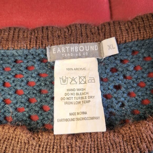 Earthbound Trading Co Celestial Open Knit Sweater Green XL Hippie Boho Cropped - Picture 8 of 9